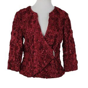 Helene Blake Sz M Burgundy Red Sequin Rhinestones 100% Polyester Top